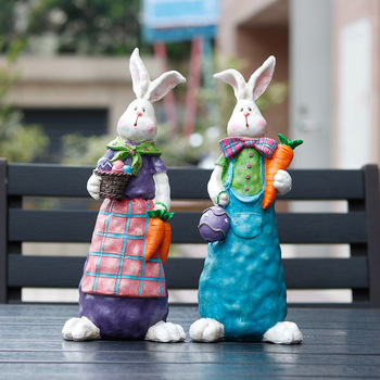 Pastoral Style Resin Animal Rabbit Family Figurine Sculpture Miniatures Birthday Wedding Gift Home Decor One Piece Free Shipping